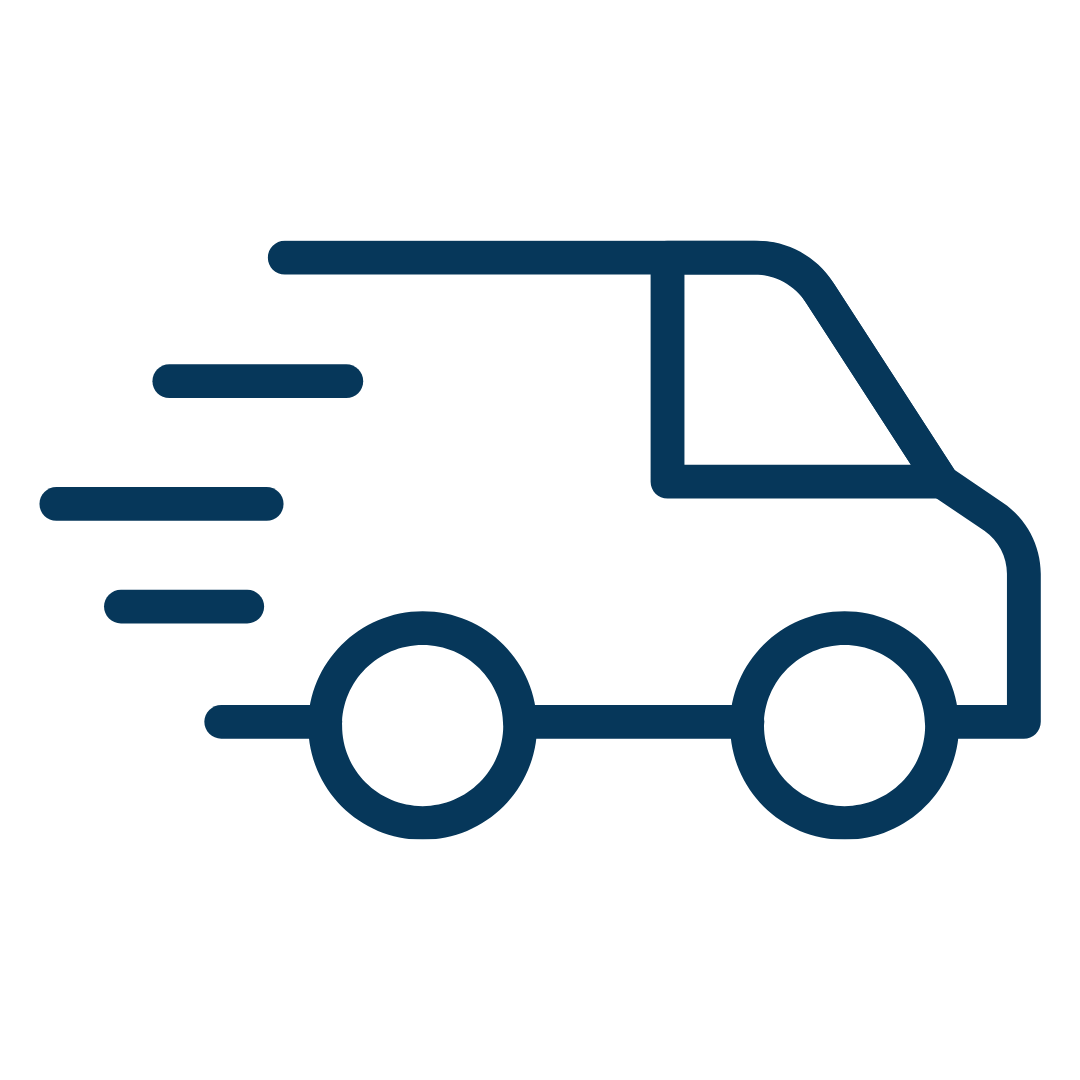 Icon Blau auf weiß - Lieferfahrzeug mit Streifen am Heck, implizieren Schnelligkeit